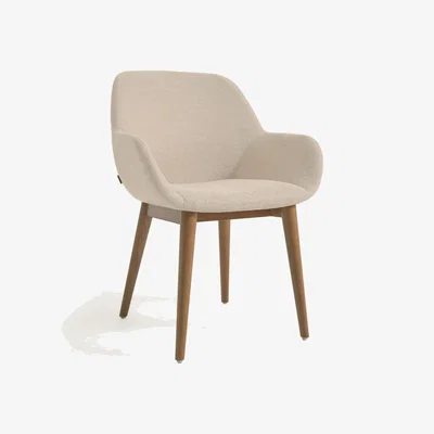 Kave Home Konna chair in beige with solid ash wood legs in a dark finish FR