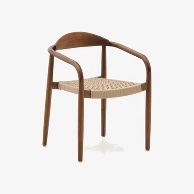 Kave Home Nina stackable chair in solid acacia wood with walnut finish and beige rope seat