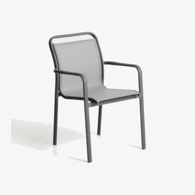 Kave Home Luri stackable chair in graphite aluminium and grey texteline