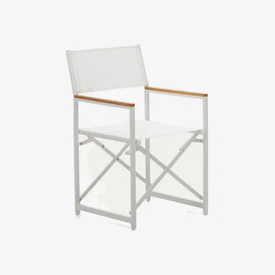 Kave Home Llado white aluminium folding chair with solid teak armrests 100% outdoor suitable