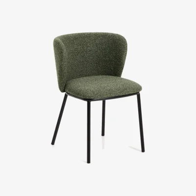 Kave Home Ciselia dark green thick chenille chair with black finish steel legs FSC Mix Credit