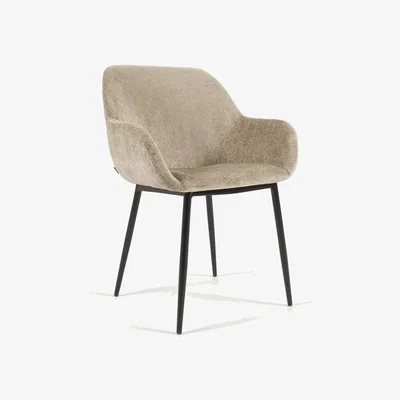 Kave Home Konna chair in beige chenille with steel legs and painted black finish FR