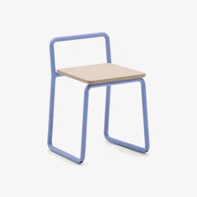 Kave Home Tinn ash veneer chair with a blue metal structure