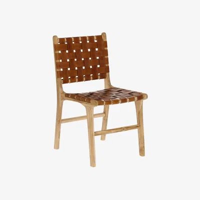Kave Home Calixta chair in leather and solid teak