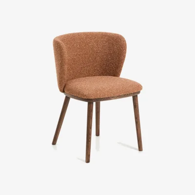 Kave Home Ciselia terracotta thick chenille chair with solid ash wood legs with walnut-coloured finish FSC Mix Credit