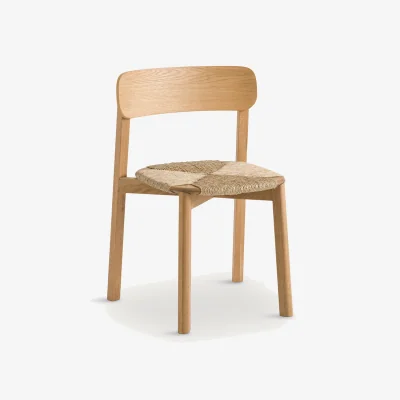 La Redoute Batignolles Stacking Chair in Oak, Veneer and Straw, Designed By Emmanuel Gallina