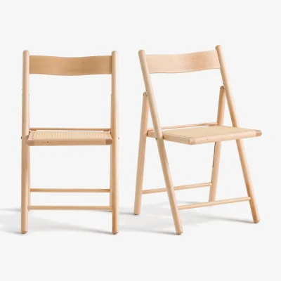 La Redoute Set of 2 Mauryn Folding Chairs in Beech and Cane