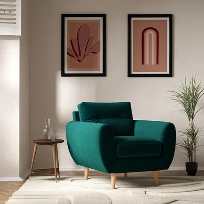La Redoute Ada Scandi Buttoned Velvet Armchair with Light Wood Legs