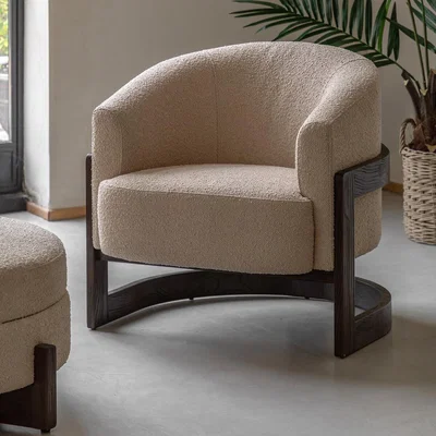 La Redoute Cerron Rounded Boucle Tub Armchair with Dark Wood Legs