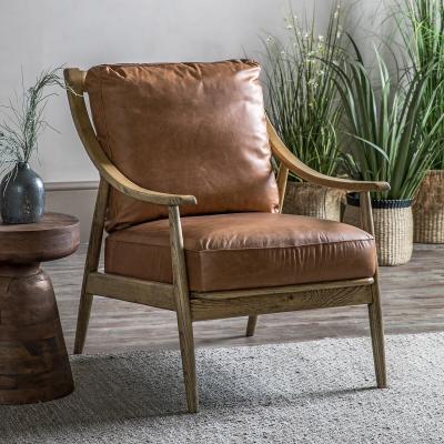 La Redoute Arcot Mid Century Brown Leather Armchair with Solid Oak Frame