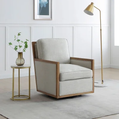 La Redoute Evelina Antique Linen and Wood Swivel Chair