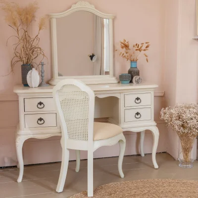 La Redoute Ivory French-Vintage Linen & Rattan Bedroom Chair