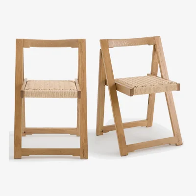 La Redoute Set of 2 Donna Folding Chairs in Oak with Rope Seat
