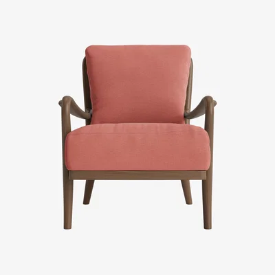 Loaf Easins Accent Chair in Dark Oak in Rhubarb Fool Clever Twill