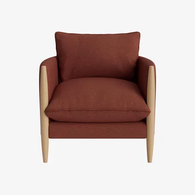 Loaf Spencer Accent Chair in Light Oak in Brick Dust Clever Slubby Linen