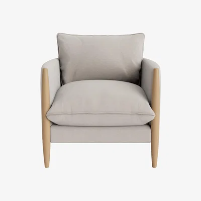 Loaf Spencer Accent Chair in Light Oak in Lost Feather Clever Slubby Cotton