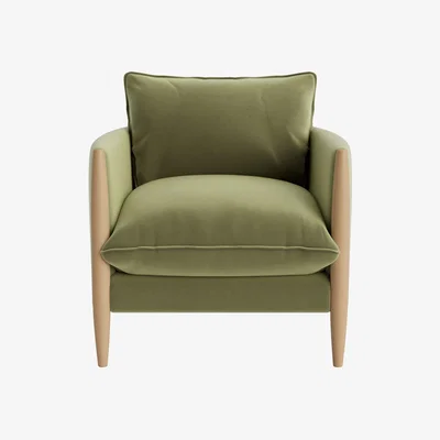 Loaf Spencer Accent Chair in Light Oak in Gardening Glove Green Clever Velvet