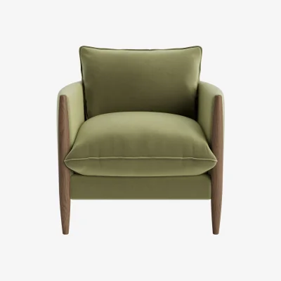 Loaf Spencer Accent Chair (Gardening Glove Green Clever Velvet, Dark Oak)