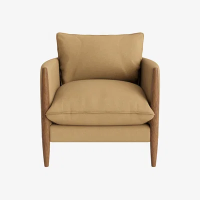 Loaf Spencer Accent Chair in Dark Oak in Hit The Hay Clever Slubby Cotton