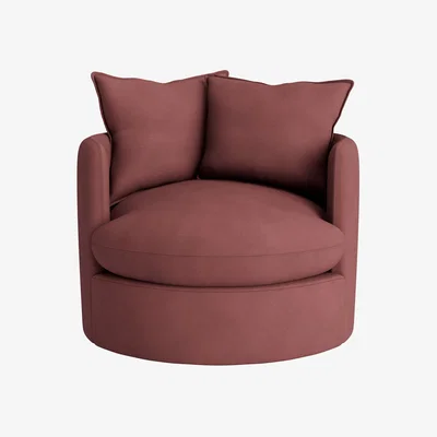 Loaf Dunkins Swivel Accent Chair in Berry Jelly Clever Cotton