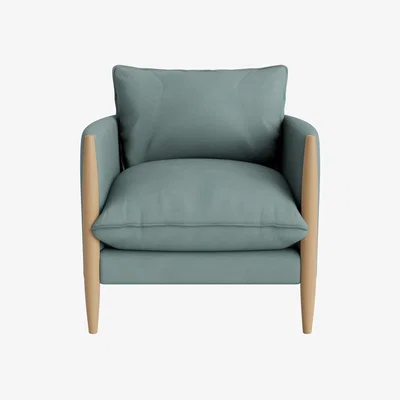 Loaf Spencer Accent Chair in Light Oak in Smoothed Seaglass Clever Cotton