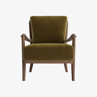 Loaf Easins Accent Chair in Dark Oak in Pressed Olives Clever Velvet