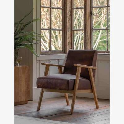 Marks & Spencer Gallery Direct Neyland Wood Leather Armchair Brown Mix