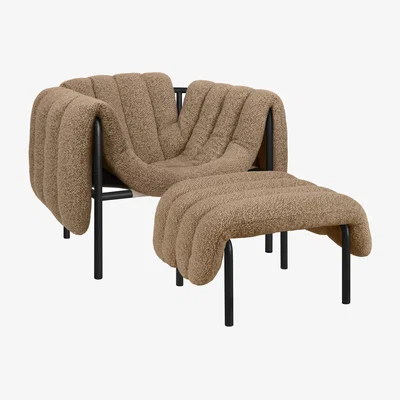 Nordic Nest Hem Puffy lounge chair + ottoman Sawdust-black grey