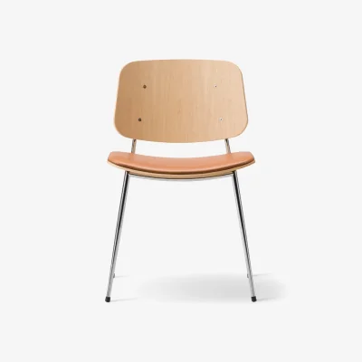 Nordic Nest Fredericia Furniture Søborg 3061 metal chair upholstered seat Omni leather cognac-chrome frame