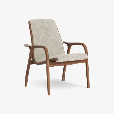 Nordic Nest Swedese Laminett armchair Sheepskin Moonlight-lacquered walnut