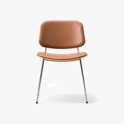 Nordic Nest Fredericia Furniture Søborg 3062 Metal chair fully upholstered Leather omni 307 cognac-chrome