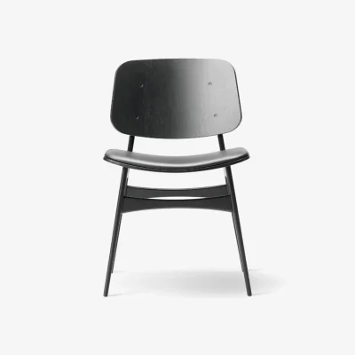 Nordic Nest Fredericia Furniture Søborg 3051 wood chair upholstered seat Leather Omni black-black lacquer. oak