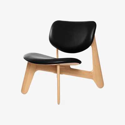 Nordic Nest Tom Dixon Slab lounge chair upholstered seat Natural oak-black leather