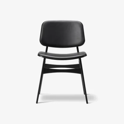 Nordic Nest Fredericia Furniture Søborg 3062 Metal chair fully upholstered leather omni 301 black black lacquered oak legs