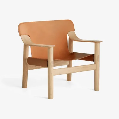 Nordic Nest HAY Bernard lounge chair leather Brandy water-based lacquered oak frame