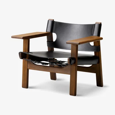 Nordic Nest Fredericia Furniture The Spanish armchair Leather black-smoked oak