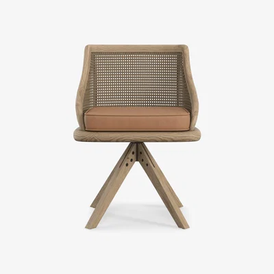 OKA Carlos Cane Swivel Chair - Weathered Oak/Caramel