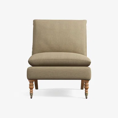 OKA Large Apadana Linen Armless Chair - Wild Oats Wide Herringbone