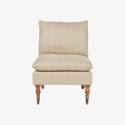 OKA Apadana Herringbone Linen Armless Chair-  Sand Wide Herringbone