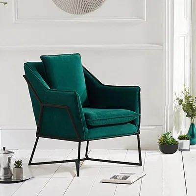 Oak&More Lara Green Velvet Accent Chair with Black Legs