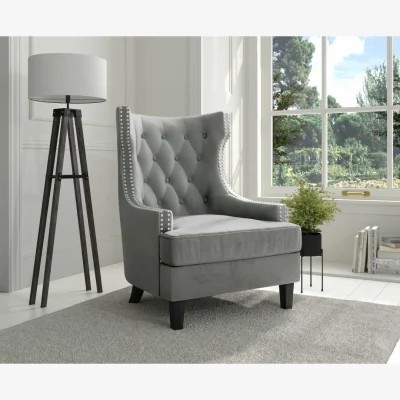 Oak&More Evelyn Grey Velvet Armchair
