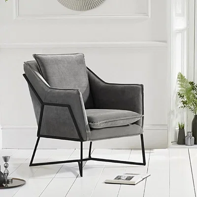 Oak&More Lara Grey Velvet Accent Chair with Black Legs