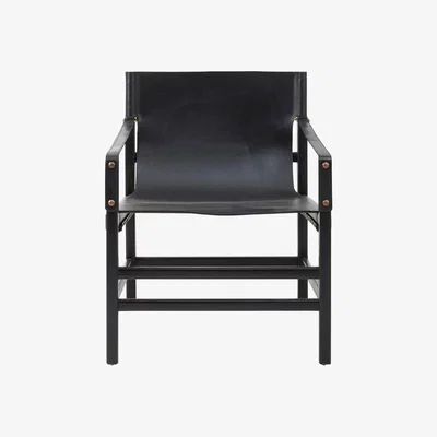 Olivia's Olivia's Kamryn Accent Chair in Black Teak Wood & Black Plain Leather
