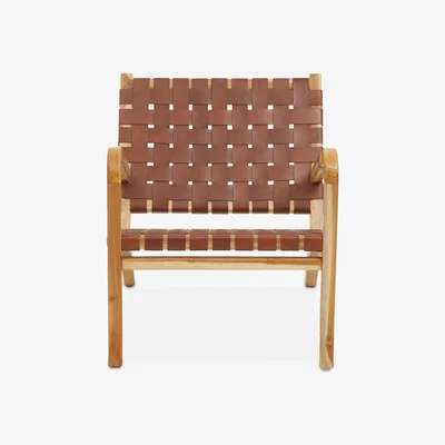 Olivia's Olivia's Kyrie Accent Chair in Natural Teak & Antique Brown Leather