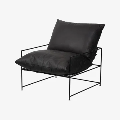 Olivia's Libra Interiors Kenton Leather Occasional Chair in Black Leather