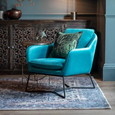 Olivia's Gallery Direct Lucca Teal Velvet Occasional Chair