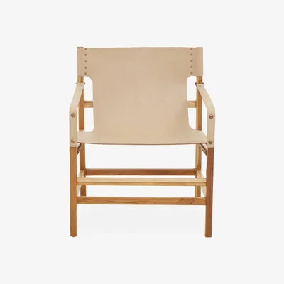 Olivia's Olivia's Kira Accent Chair in Natural Teak & Natural Leather