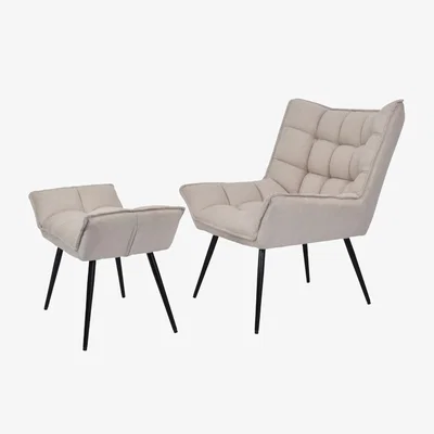 Olivia's Libra Interiors Chrishall Occasional Chair with Footstool in Oatmeal Fabric
