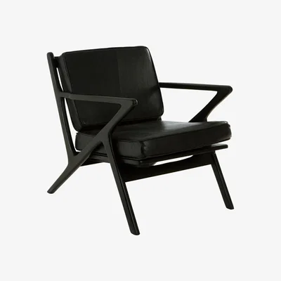 Olivia's Olivia's Kobe Accent Chair in Black Teak Wood & Black Leather