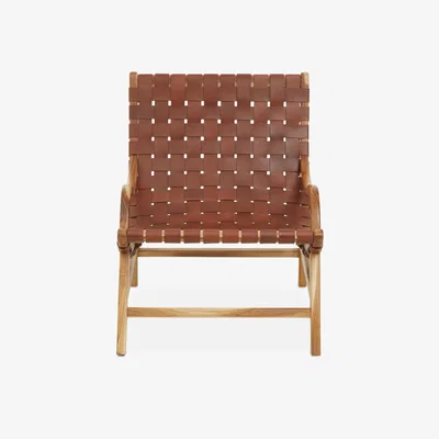 Olivia's Olivia's Kyle Accent Chair in Natural Teak & Brown Leather